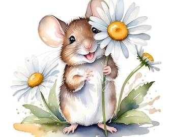 Mouse Clipart, Watercolor Forest Animal JPG (Digital Download)