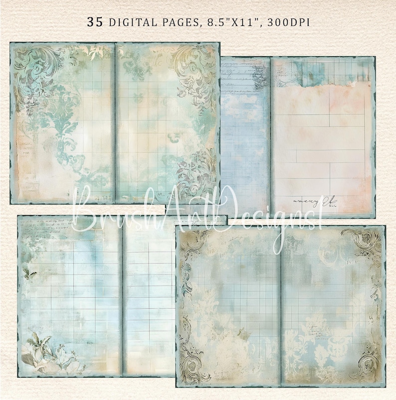 Vintage Blue Scrapbook Paper, Shabby Chic Journal, Basic Blue Pages ...