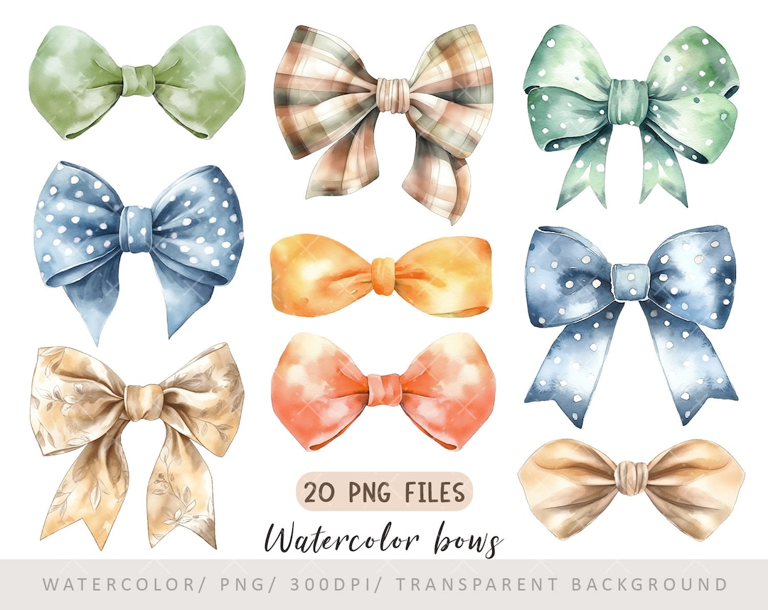 Watercolor Bows, Birthday Bow Clipart Set, Bows PNG, Birthday Gift ...