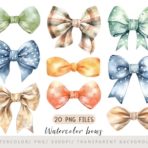 Fiocchi ad acquerello, set di clipart di fiocchi di compleanno, fiocchi PNG, regalo di compleanno, clipart di compleanno, fiocco png, download digitale, baby shower, clipart per bambini
