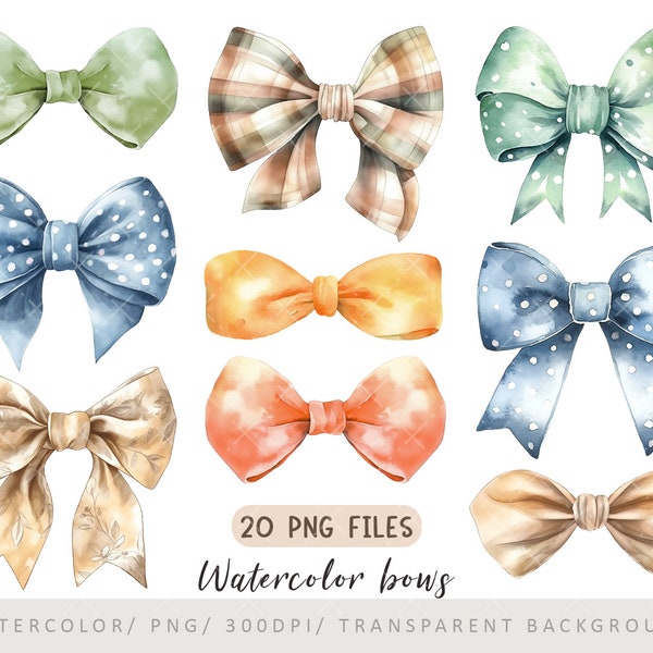 Watercolor Bows, Birthday Bow Clipart Set, Bows PNG, Birthday Gift, Birthday Clipart, Png Bow, Digital Download, Baby Shower, Baby Clipart