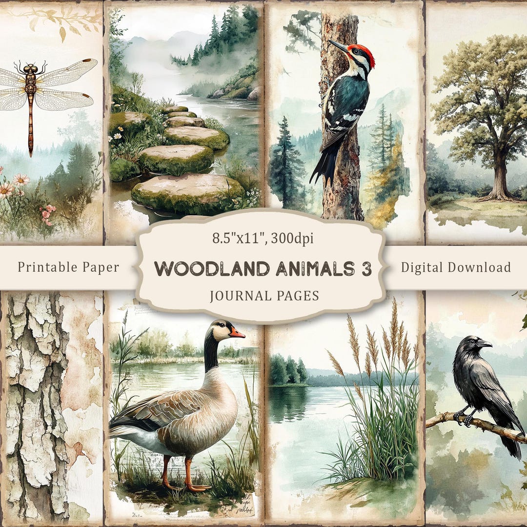 Woodland Animals #3 Junk Journal Kit, Vintage Forest Pages ...