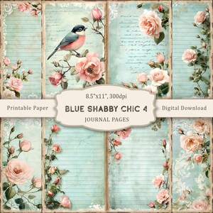 Blue Shabby Chic #4 Junk Journal Pages: Cottage Ephemera, Digital Download, JPG, PDF