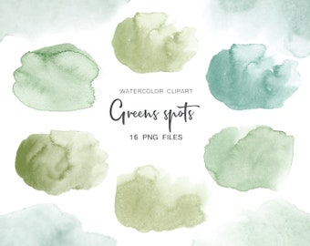 Watercolor spots clipart, Greens splashes, Watercolor spots, Green Background, Png spots, Watercolor clipart, Pastel clipart, Green clipart