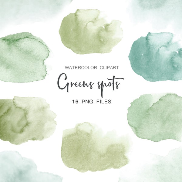 Watercolor spots clipart, Greens splashes, Watercolor spots, Green Background, Png spots, Watercolor clipart, Pastel clipart, Green clipart