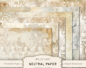 Neutral Paper-1 Printable, Neutral Base Pages Printable, Shabby Chic Journaling Paper, Vintage Neutral Scrapbooking Paper, Digital Download