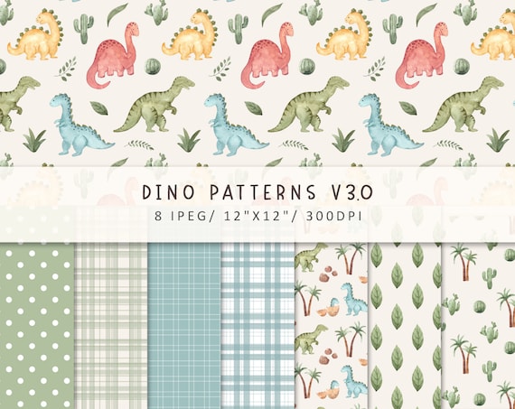 Dinosaur watercolor patterns, Fabric patterns, Baby Shower, Seamless patterns, Digital paper, Scrapbooking, Boy patterns, Dinosaurs birthday