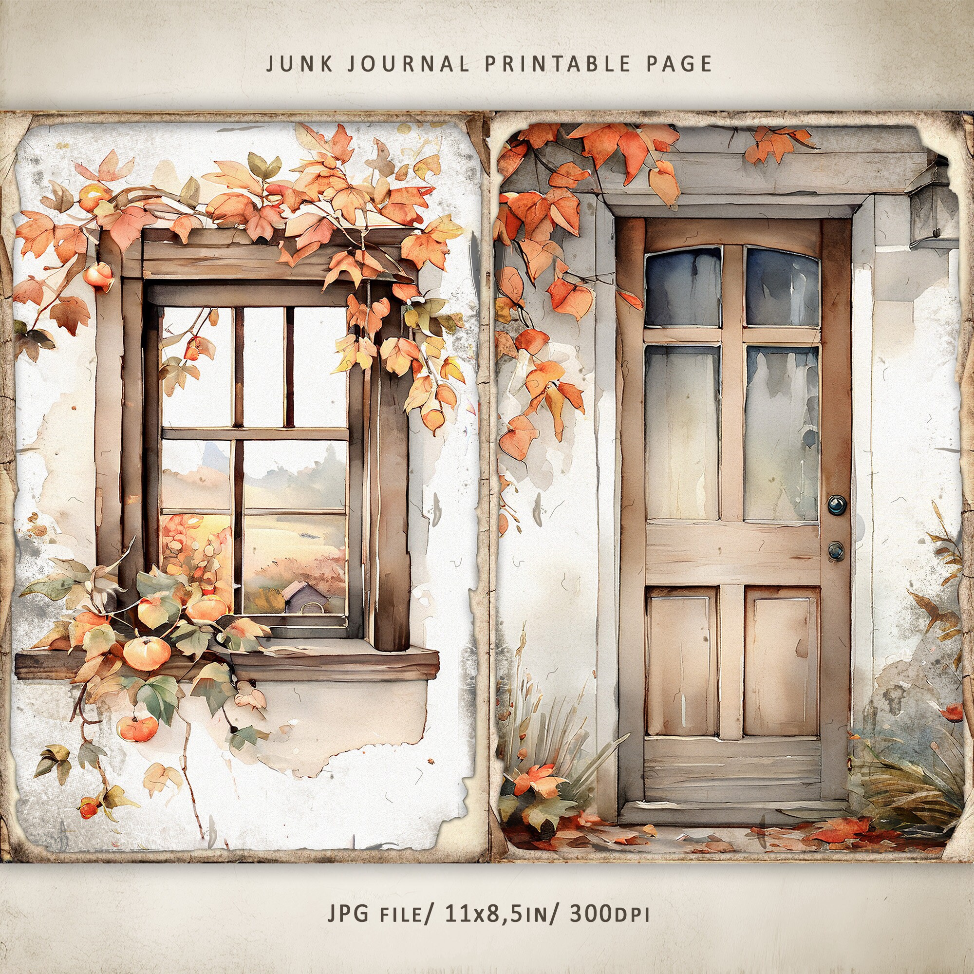 Autumn Country Houses-1 Junk Journal Kit, Watercolor Fall Home ...