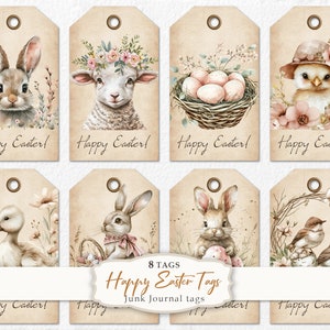 Tag favore di Pasqua, Tag regalo di Pasqua, Tag stampabili per le vacanze, Etichette per le vacanze, Download digitale, Forniture per diari, Oggetti effimeri di Pasqua