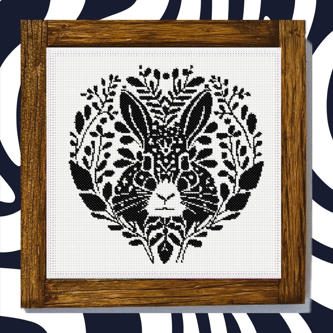 Simple Cross Stitch Pattern, One Color Cross Stitch, Rabbit Cross