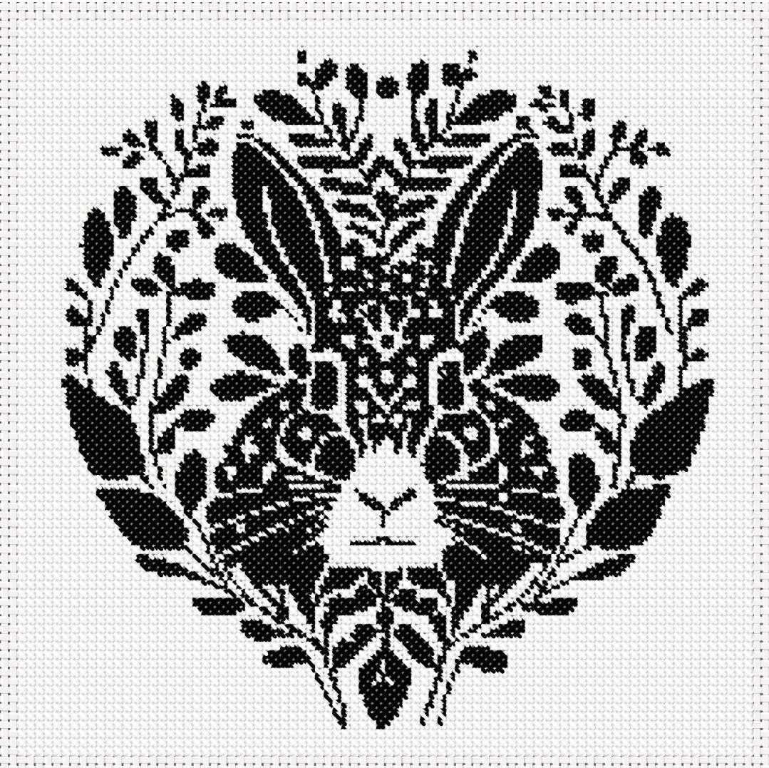 Simple Cross Stitch Pattern, One Color Cross Stitch, Rabbit Cross