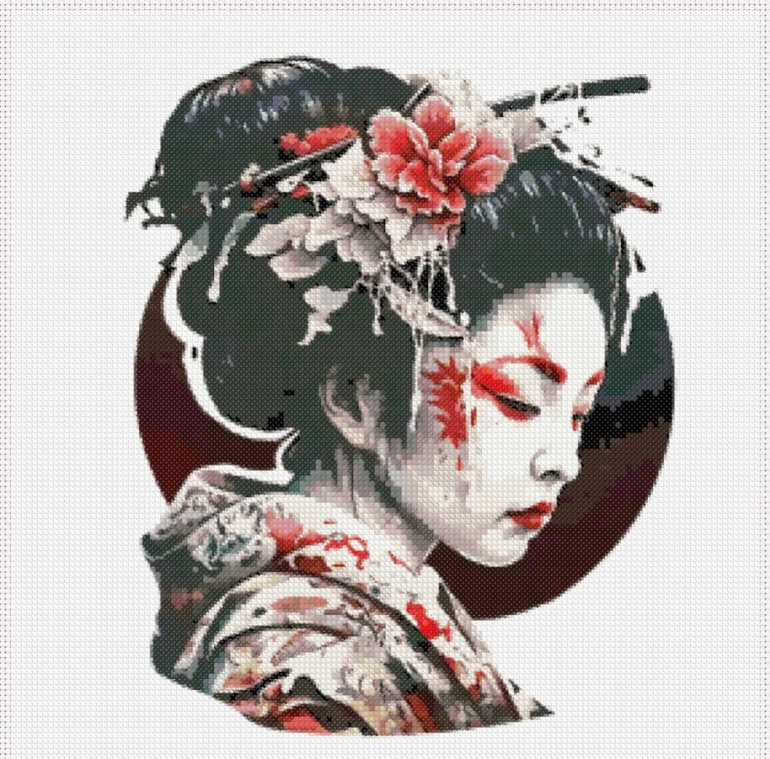 Geisha Cross Stitch Geisha Cross Stitch Pattern Etsy Finland