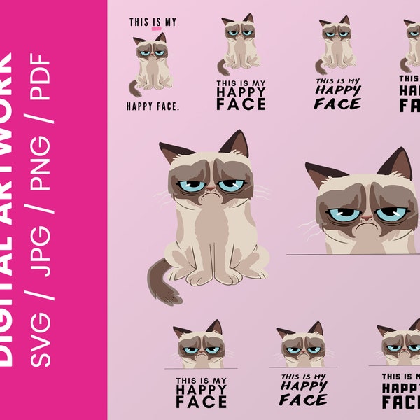 Grumpy Cat Happy Face Artwork SVG | PNG | JPG