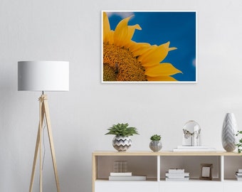 Sunflower with Bee on Museum-Quality Matte Paper Wooden Framed Poster
