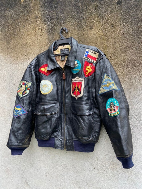 Vintage 80s Avirex G1 Top Gun Leather Bomber Jacket 1… - Gem