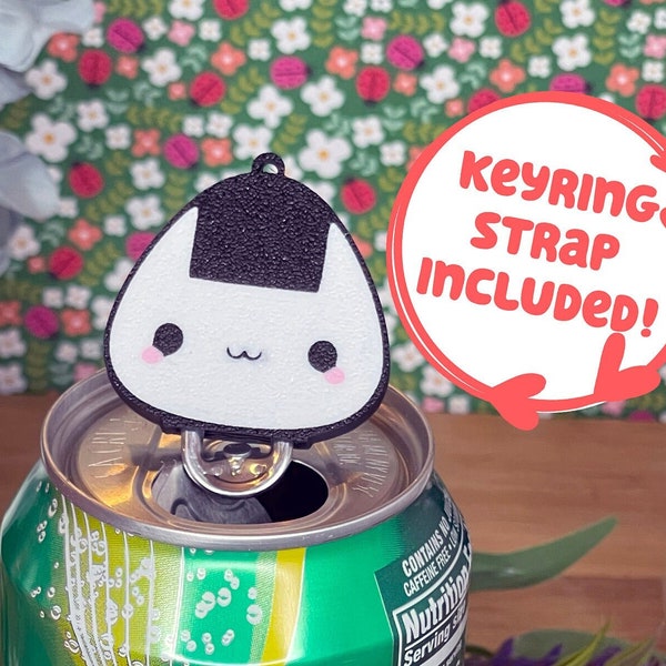 Cute Onigiri Drink Can Tab Opener with Keyring strap - Trendy Gift for Long Nails Hack - Acrylic Charms - Press Ons - Kawaii Japan Accessory