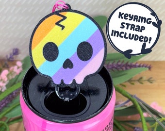 Rainbow Skull Soda Can Tab Opener with Keychain strap- Unique Accessibility Halloween Pride - Fall Lovers Present Gift