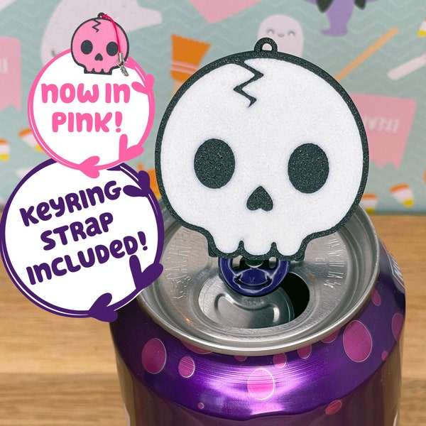 Spooky Skull Cute Soda Can Tab Opener with Keychain strap- Unique Accessibility Halloween Trick or Treat Toy Swag - Fall Lovers Present Gift