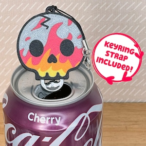 Fire Skull Soda Can Tab Opener with Keychain strap - Unique Accessibility Halloween Flame Present Gift for sore hands, arthritis, therapy