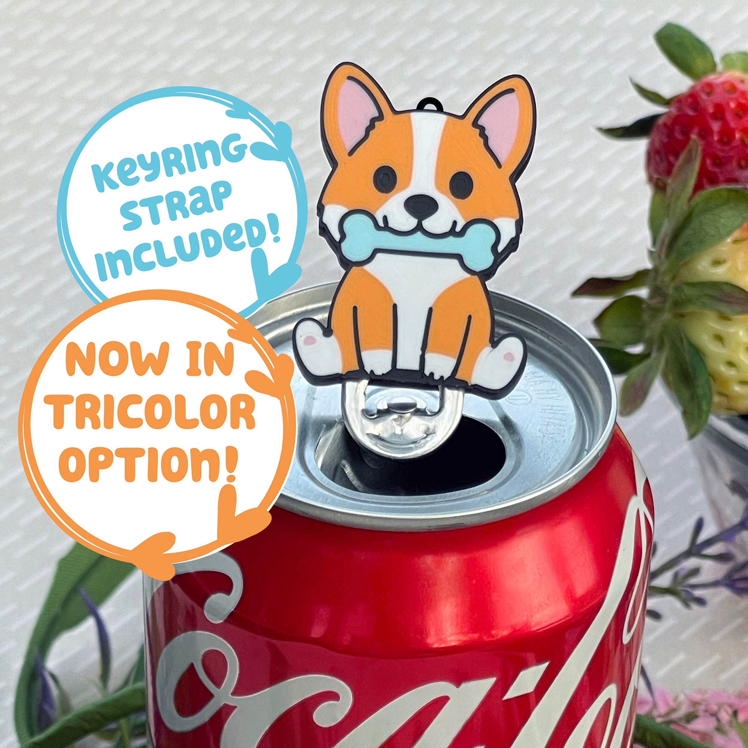 Tab Buddies Corgi – Cute soda can tab opener keychain - help for kids, long nails, adapt, assistive gift present for sore hands, tricolor