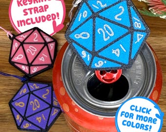 D20 Soda Can Tab Opener with Keychain strap - Unique Accessibility Gamer Dice Present Gift for sore hands, arthritis, geek culture Christmas