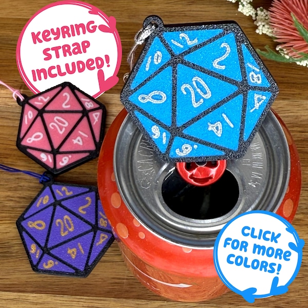 D20 Soda Can Tab Opener with Keychain strap - Unique Accessibility Gamer Dice Present Gift for sore hands, arthritis, geek culture Christmas