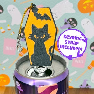 Cat Bat Soda Can Tab Opener with Keychain strap - Unique Accessibility Halloween Black Kitty Present Gift for sore hands, arthritis, therapy
