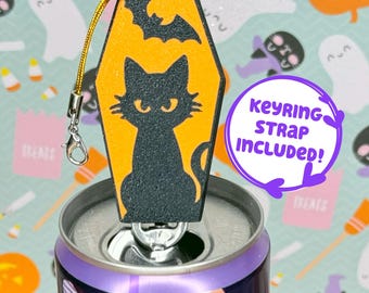 Fliköppnare för katt, fladdermus, läskburk med nyckelringsrem - unik tillgänglighetspresent till svart kattunge, Halloween-present för ömma händer, artrit, terapi