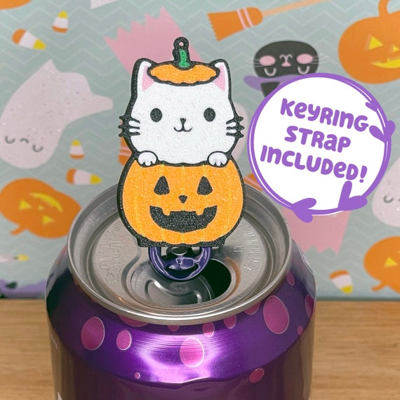 Cute Jack-o-Cat Soda Tab Opener with Keychain strap - Unique Halloween Trick or Treat Toy - Fall Lovers Pumpkin Present - Jackolantern gift
