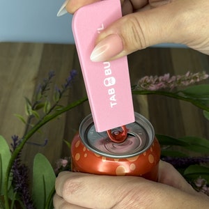 Tab Buddy XL Colors Food can tab opener help for long nails, sore hands assistive veggie, soup, cat, dog food magnet tech gadget arthritis Pink