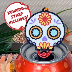 Sugar Skull Cute Soda Can Tab Opener with Keychain strap - Unique Accessibility Day of the Dead Mexico Día de Muertos Calavera Present Gift