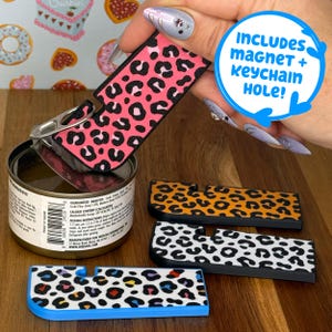 Tab Buddy XL Leopard print: Unique Birthday rainbow present gift magnet; Food pet can opener help for long nails, hands, arthritis, snow