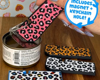 Tab Buddy XL Leopard print: Unique Birthday rainbow present gift magnet; Food pet can opener help for long nails, hands, arthritis, snow