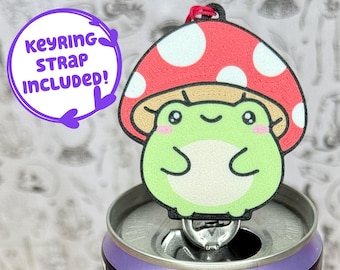 Cute Toadstool Soda Can Tab Opener with Keychain strap - Unique Accessibility Halloween Frog Mushroom Present Gift for sore hands, arthritis