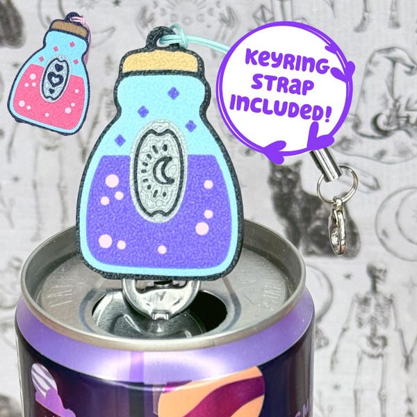 Potion Bottle Soda Can Tab Opener with Keychain strap - Unique Accessibility Halloween Vial Present Gift for sore hands, arthritis, therapy