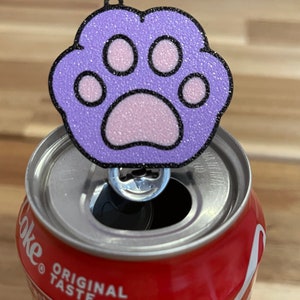 Tab Buddies Kitty Paw Cute soda can tab opener help for kids, long nails, adapt fun assistive cat gift present for sore hands, calico Purple