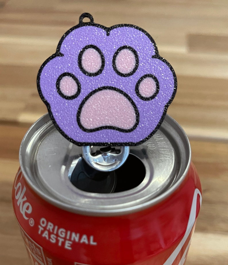 Tab Buddies Kitty Paw Cute soda can tab opener help for kids, long nails, adapt fun assistive cat gift present for sore hands, calico Purple