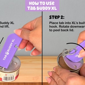 Tab Buddy XL Colors Food can tab opener help for long nails, sore hands assistive veggie, soup, cat, dog food magnet tech gadget arthritis Royal Purple