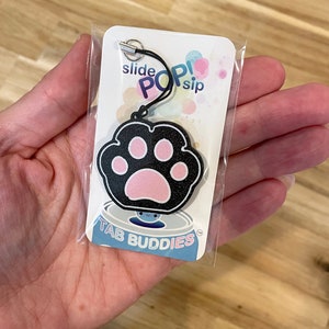 Tab Buddies Kitty Paw Cute soda can tab opener help for kids, long nails, adapt fun assistive cat gift present for sore hands, calico Black