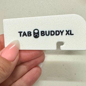 Tab Buddy XL Colors Food can tab opener help for long nails, sore hands assistive veggie, soup, cat, dog food magnet tech gadget arthritis White