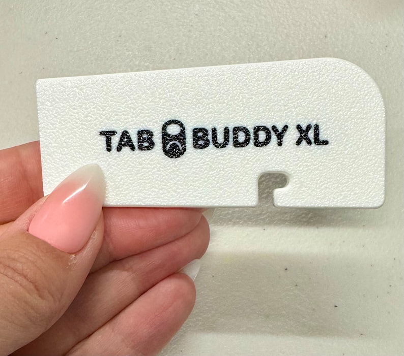 Tab Buddy XL Colors Food can tab opener help for long nails, sore hands assistive veggie, soup, cat, dog food magnet tech gadget arthritis White