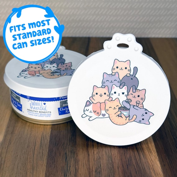 Tab Buddies Kitty Committee Reusable Silicone Can Lid Cover – Cute, BPA-Free Food Savers for Pet Food and Pantry Cans