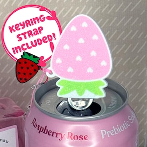 Strawberry Love Tab Buddy Soda Can opener - cute fruit keychain gift present charm accessory for arthritis, EDS, long nails, sore hands