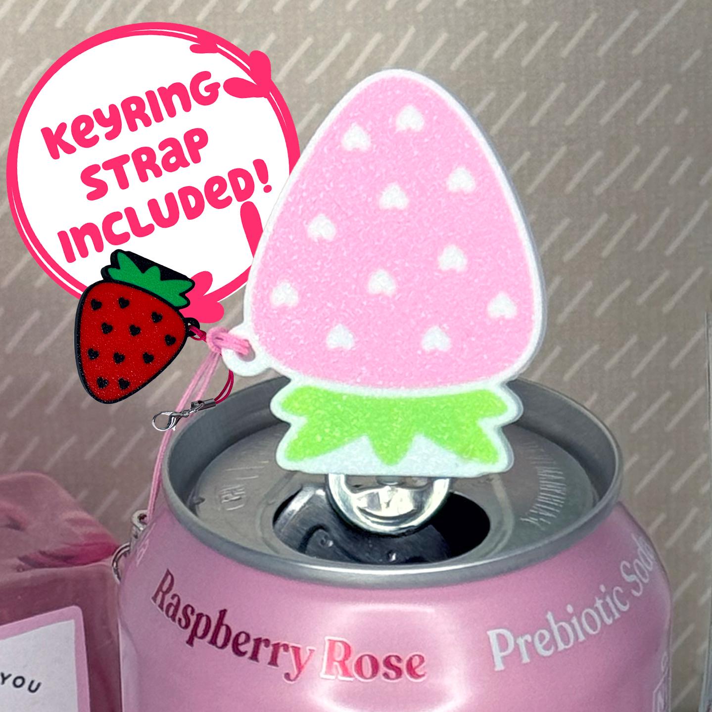 Otwieracz do puszek z napojami gazowanymi Strawberry Love Tab Buddy - uroczy brelok z owocami, prezent i akcesorium na artretyzm, EDS, długie paznokcie i bolące dłonie