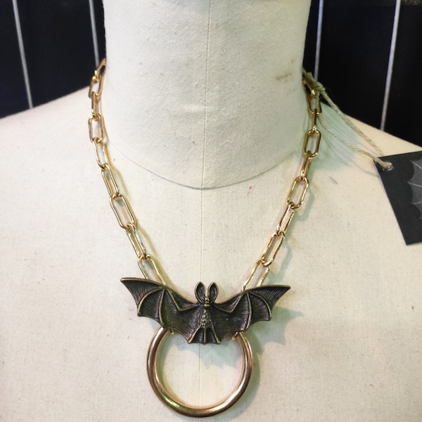 Necklace - Bat on the moon - vegan & handmade