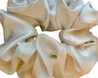 WHITE (only 2 left will not restock)-Real Silk Satin Scrunchie, Hair Tie, Hair Accessory, Oversized, Gift for Her, Classic, Mother's Day