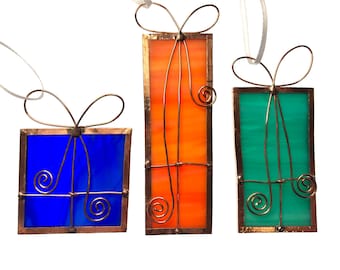 3 Stained Glass Present Ornaments