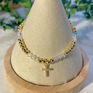 Cross Charm Bracelet. Gold Bracelet. Cross Bracelet. Small. Faith. Gift. Religious. Wedding. Communion. Confirmation.