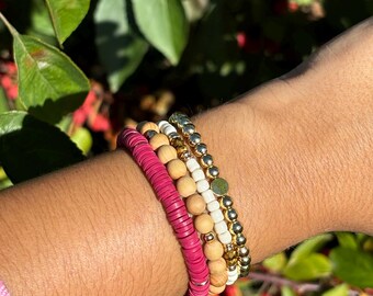 Fall Beaded Bracelet Set – Autumn Stackable Stretch Bracelets with Gold Accents, Everyday Jewelry