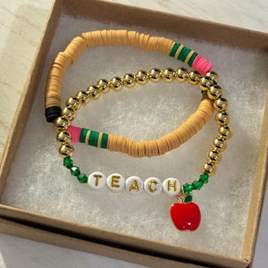 Juego de pulseras para maestros Pulsera de lápiz Pulsera dorada Dije de manzana Regreso a clases Primer día de clases Último día de clases Regalo para maestros